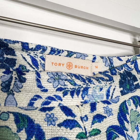 Tory Burch Skirt Kyra Linen and Silk Blend Skirt Blue Floral - Picture 3 of 8